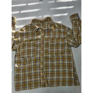 Aztec Plaid Logo W/Distress Womens Medium Long Sleeve Button Flannel Yellow